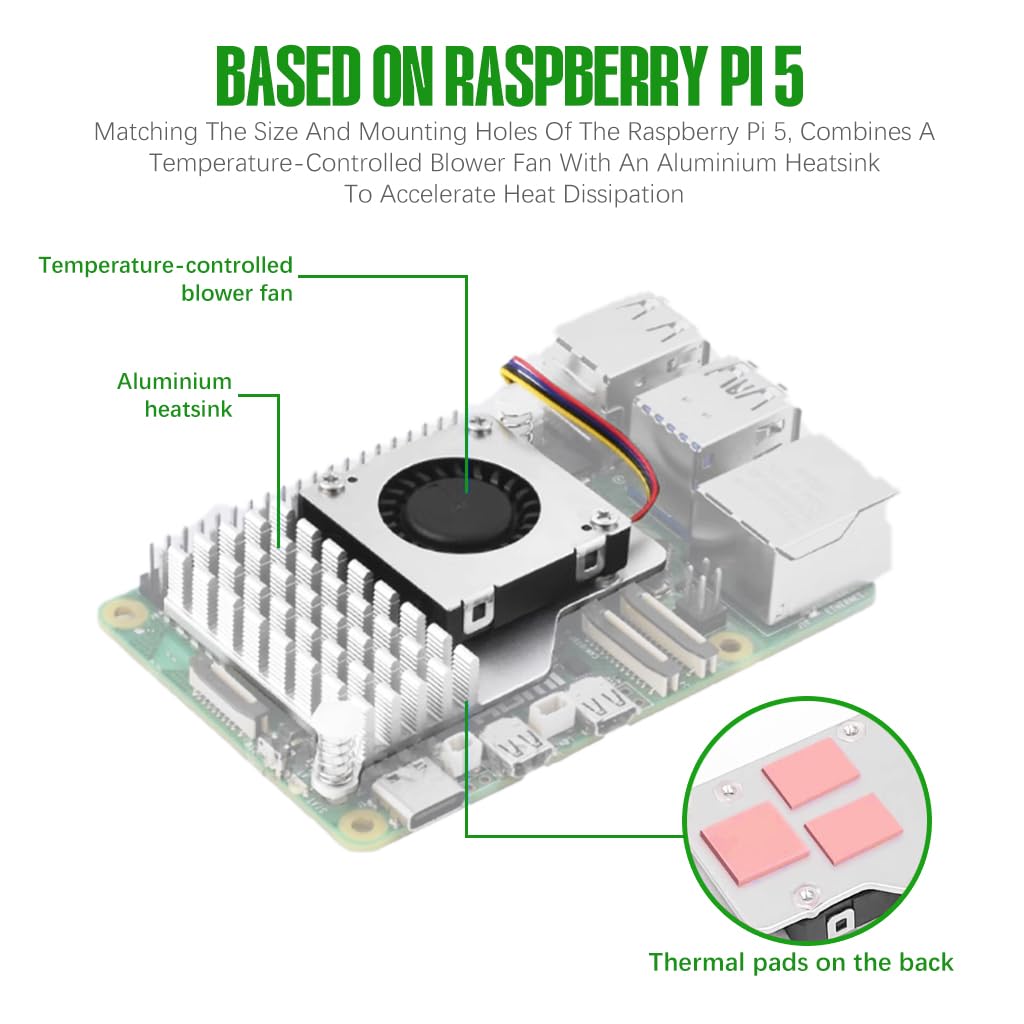 Verilux Cooler for Raspberry Pi 5, Combines a Temperature-Controlled Blower Cooling Fan and an Alumium Heatsink and Thermal Pad to Accelerate Heat Dissipation for Raspberry Pi 5 Verilux Cooler for Raspberry Pi 5, Combines a Temperature-Controlled Blower Cooling Fan and an Alumium Heatsink and Thermal Pad to Accelerate Heat Dissipation for Raspberry Pi 5